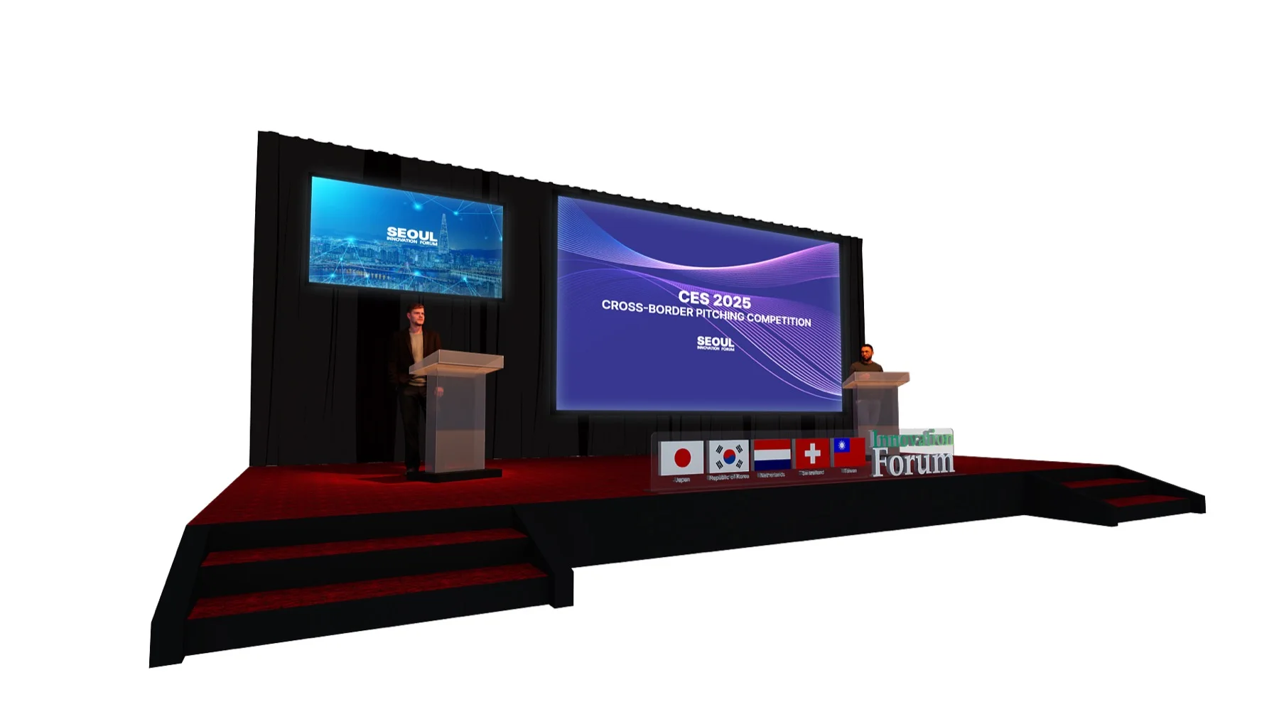 Stage AV render for a forum setup