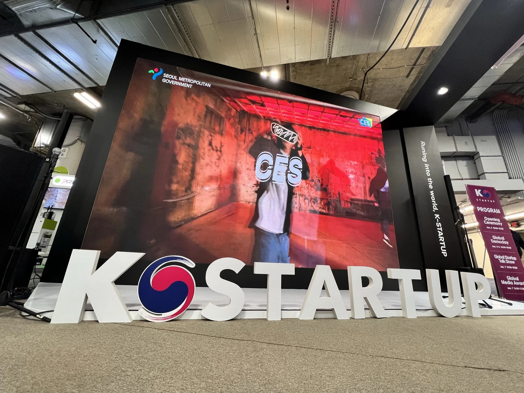 Conference stage with speaker and LED wall